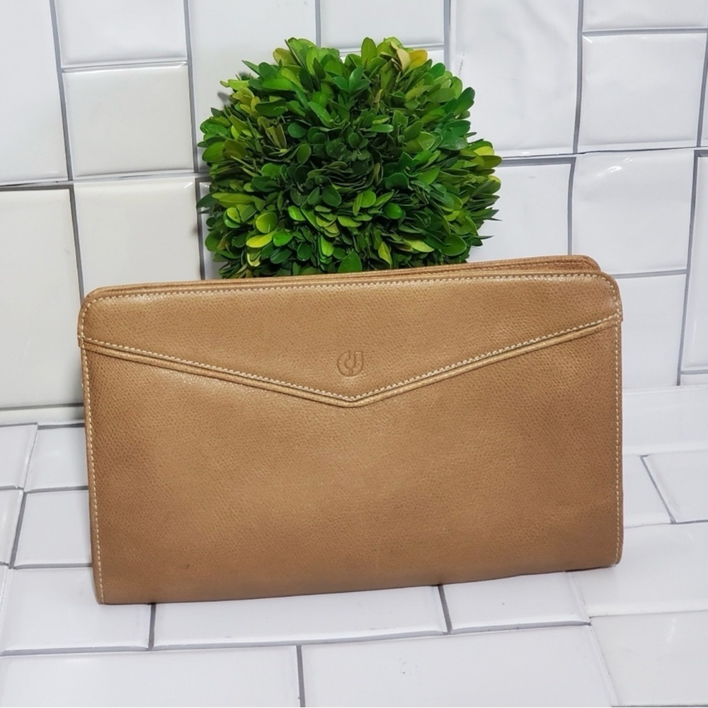 Vintage Charles Jourdan Paris Elegant Tan Leather Clutch